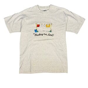 Vintage‎ Mickey Mouse T Shirt Mens M Graphic Tee Light Gray Cartoon Print